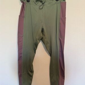 Fabletics Olive and Mauve Colorblock Leggings - Motion 365+